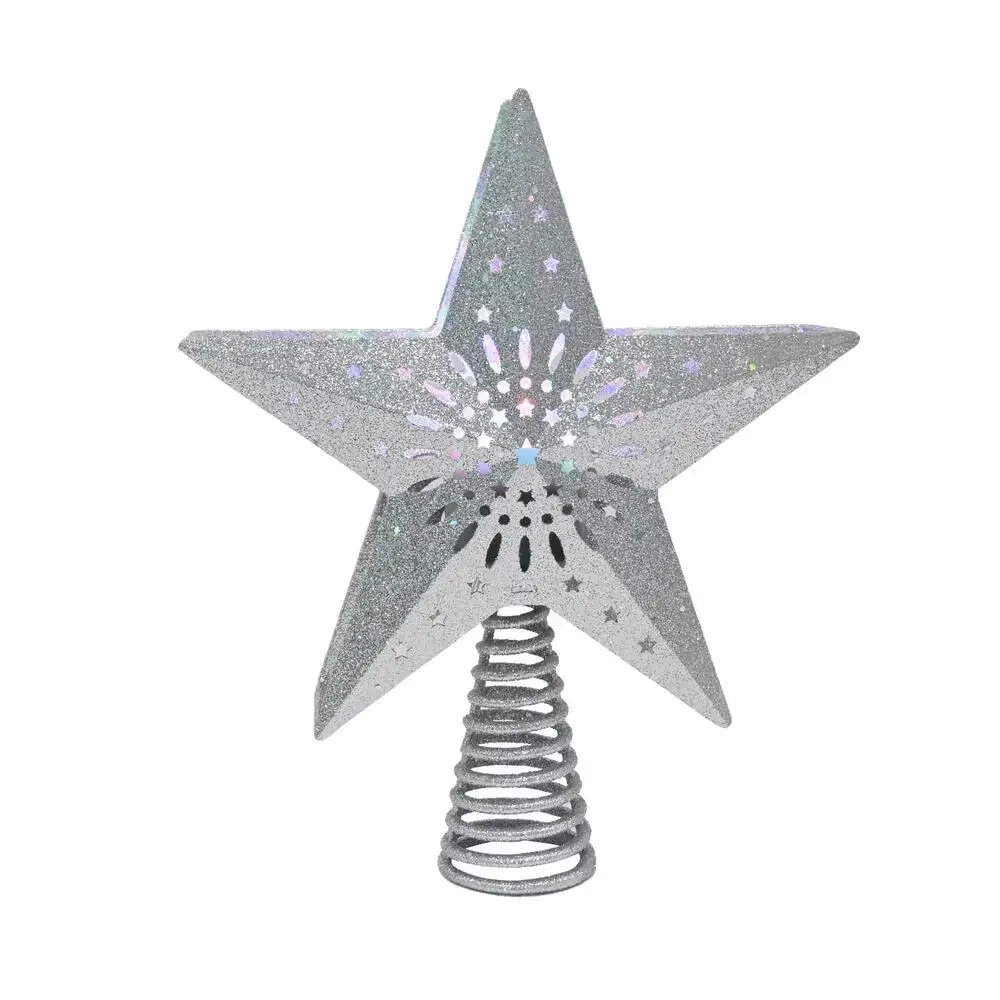Projection LED Light Up Star Christmas Tree Topper Silver 10